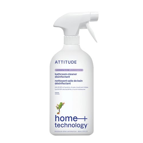 ATTITUDE Bathroom Cleaner Disinfectant 99.99%, Eliminates Bacteria, Germs and Viruses, Vegan, Lavender and Thyme, 800 mL