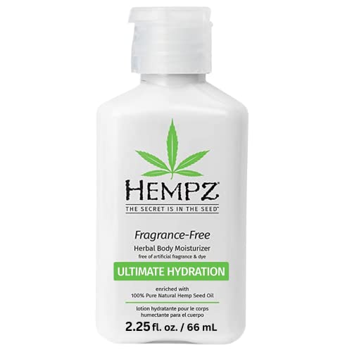 HEMPZ Body Lotion -Fragrance-Free Mini Daily Moisturizing Cream, Shea Butter, Aloe, Body Moisturizer - Skin Care Products, Hemp Seed Oil - Travel Size 2.25 Fl Oz