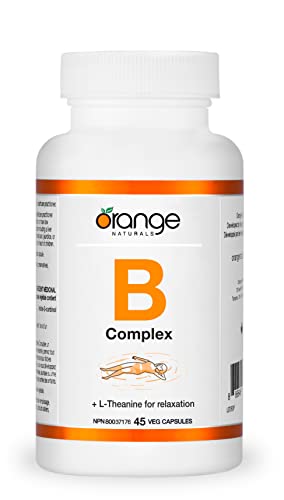 Orange Naturals - Vitamin B-Complex with L-Theanine - 45 v-caps - Coenzyme B Complex Vitamins Supplements - B Complex - Mental Health, Energy Boost, Relaxation and Sleep - B Complex Capsules