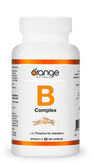 Orange Naturals - Vitamin B-Complex with L-Theanine - 45 v-caps - Coenzyme B Complex Vitamins Supplements - B Complex - Mental Health, Energy Boost, Relaxation and Sleep - B Complex Capsules