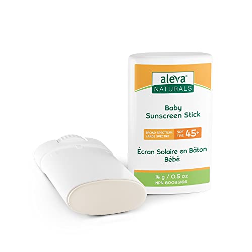 Aleva Naturals Baby Sunscreen Stick SPF 45+, Fragrance-Free, Natural Organic Ingredients, For Babies and Toddlers, Sensitive Skin, Broad Spectrum UVA/UVB Protection - 0.5 oz. /14 g