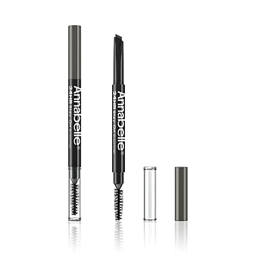 ANNABELLE 24HR Stay-On Browliner, Soft Black, Double-Ended Eyebrow Crayon, Matte Finish, 24H Long-Lasting Hold, Waterproof, Transfer-proof, Vegan, Cruelty-Free, Paraben-Free, 0.2 g