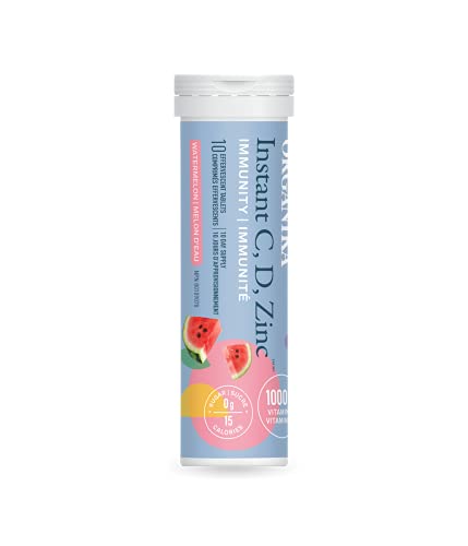 Organika Instant C, D, Zinc Effervescent Tablets - Watermelon Flavour- Immune Support- Single Tube x 10 Tablets