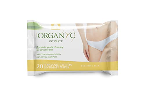 Organyc 100% Organic Cotton Intimate Wet Wipes, No Parabens, Alcohol, or Chlorine, 20 Count