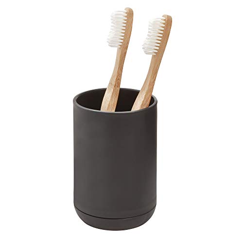 iDesign Cade Toothbrush Holder, Holds Normal Toothbrushes, Spin Brushes, and Toothpaste - Matte Black, 3" x 3" x 4. 5"