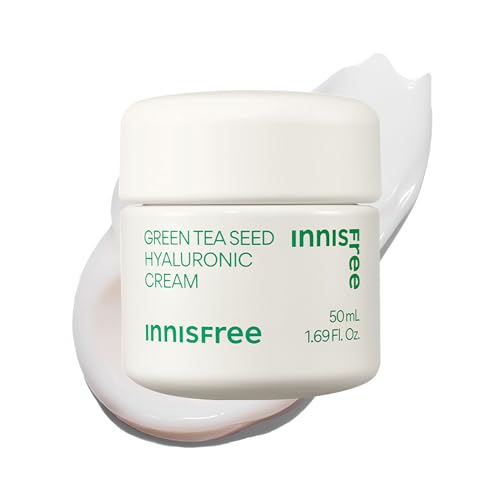 innisfree Green Tea Seed Hyaluronic Acid Cream With Squalane and Ceramides, Korean Hydrating Face Moisturizer and Balancing Cream