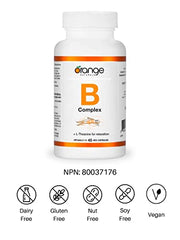 Orange Naturals - Vitamin B-Complex with L-Theanine - 45 v-caps - Coenzyme B Complex Vitamins Supplements - B Complex - Mental Health, Energy Boost, Relaxation and Sleep - B Complex Capsules