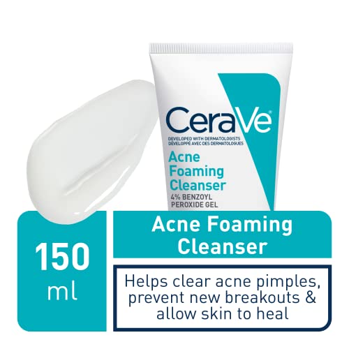 CeraVe 4% Benzoyl Peroxide ACNE Treatment Foaming Cleanser Face & Body Wash, with Hyaluronic Acid and Niacinamide. Helps Clear Acne Pimples and prevent breakouts. Gentle Gel, Fragrance-Free, 150ML