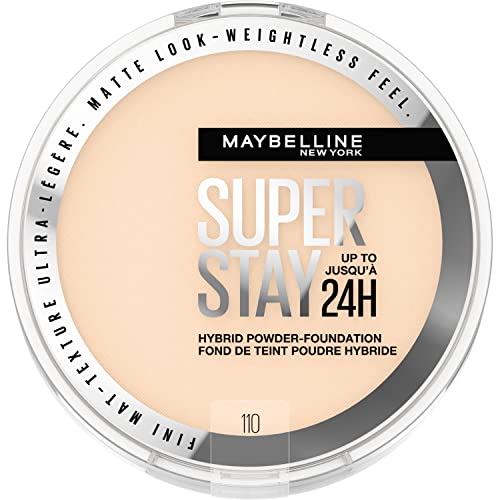 Maybelline Super Stay 24 Hour Hybrid Powder Foundation, Waterproof, Vegan, Mattifying, 110, 6g