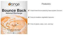 Orange Naturals - Bounce Back - 90 v-caps - Adrenal Recharge Supplements - Adaptogens Helps Improve Energy, Pressure Relief, Physical And Mental Performance, Promote Relaxation and Glandular Repair