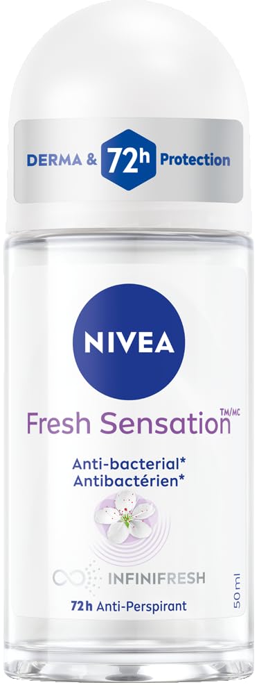 NIVEA Fresh Sensation Roll-On Antiperspirant Deodorant with 72-Hr Odour and Sweat Protection, Eliminates Bacteria, Clean and Fresh Scented Women's Deodorant, Non-Sticky, Ethyl Alcohol Free, 50mL