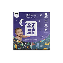 Hello Bello Disposable Overnight Diapers, Size 5, Sleepy Campers and Snoozy Sloths, Overnights Size 5, 58 Count