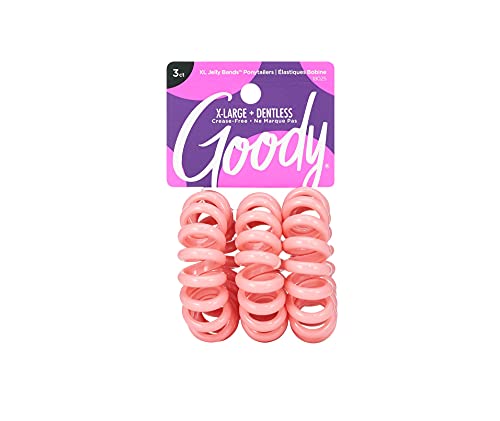 Goody Dentless Jelly Bands - Elastic Hair Coils for Long Lasting Braids, Ponytails, and More - 3 Count, Pink - Medium to Thick Hair - Hair Accessories for Women and Girls