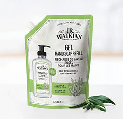 J.R. Watkins Aloe and Green Tea Gel Hand Soap Refill Pouch, Scented Liquid Hand Wash for Bathroom or Kitchen, USA Made and Cruelty Free, 1 Liter