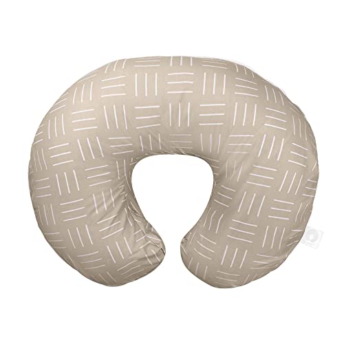 Boppy Nursing Pillow Organic Original Support, Sand Criss Cross, Ergonomic Nursing Essentials for Bottle and Breastfeeding, Firm Hypoallergenic Fiber Fill, with 100% Organic Cotton Pillow Cover