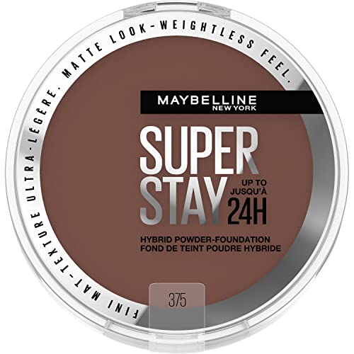 Maybelline New York Super Stay 24 Hour Hybrid Powder Foundation, Waterproof, Vegan, Mattifying, 375, 6 g