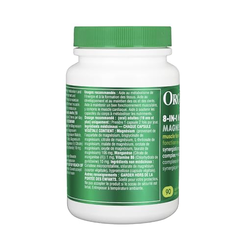 Organika Canadian-Made 8-In-1 Magnesium - 212mg Synergystic Magnesium Complex with Vitamin B6 to Support Muscle Function, Bone Health, Energy, and Cardiovascular Health | 90vcaps, 45 Servings