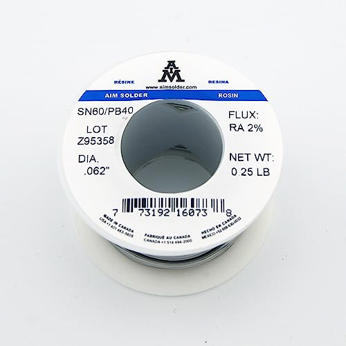 AIM Solder 60-40 Tin Lead Rosin Core Solder Wire for Electrical Soldering 0.062inch, 0.25lb (1.5mm / 113g)