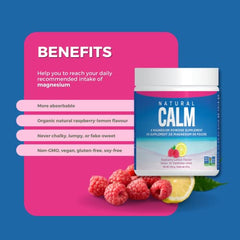 Natural Calm Magnesium Citrate Powder (Raspberry Lemon Flavour), 226g - Quick Absorbing - Loved Magnesium Drink