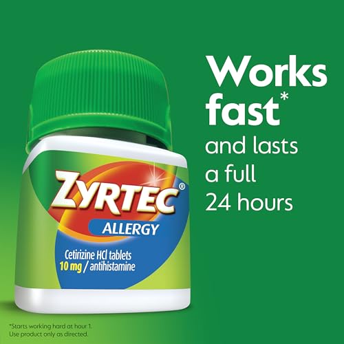 Zyrtec 24 Hour Allergy Relief Tablets, Indoor & Outdoor Allergy Medicine with 10 mg Cetirizine HCl per Antihistamine Tablet, Relief of Allergies, 60 ct