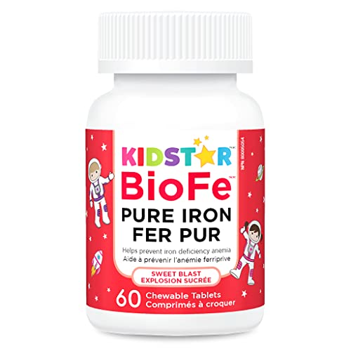 KidStar Nutrients BioFe Pure Iron Chewables, Sweet Blast, No Sugar, Sweetened with Xylitol, 60 Chewable Tablets