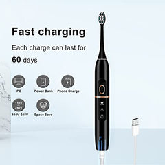 Electric Toothbrush Set, Comes with 8 Brush Heads & Travel Case,4 Modes with 2 Minutes Built in Smart Timer, One Charge for 60 Days, 42000 VPM Motor (Black)