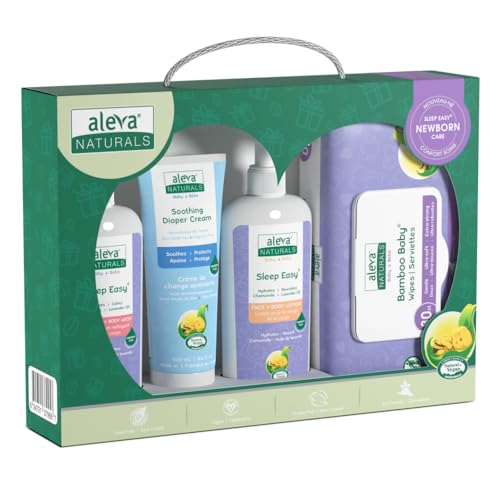 Aleva Naturals Newborn Comfort Care Kit Includes: Bamboo Baby Wipes, Sleep Easy Hair & Body Wash, Calming Lotion, Soothing Diaper Cream - Natural, Plant-Based Formula, Hypoallergenic, Set of 4