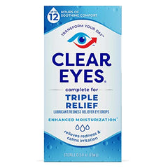 Clear Eyes Triple Relief Eye Drops, Relieves Redness & Calms Irritation, 0.5 Fl Oz