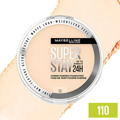 Maybelline Super Stay 24 Hour Hybrid Powder Foundation, Waterproof, Vegan, Mattifying, 110, 6g