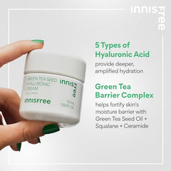 innisfree Green Tea Seed Hyaluronic Acid Cream With Squalane and Ceramides, Korean Hydrating Face Moisturizer and Balancing Cream