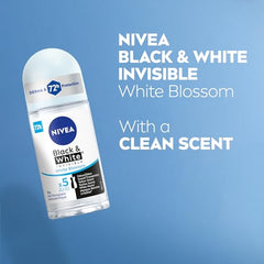 NIVEA Black & White Invisible 48H Protection White Blossom Anti-Perspirant Roll-On, 50ml