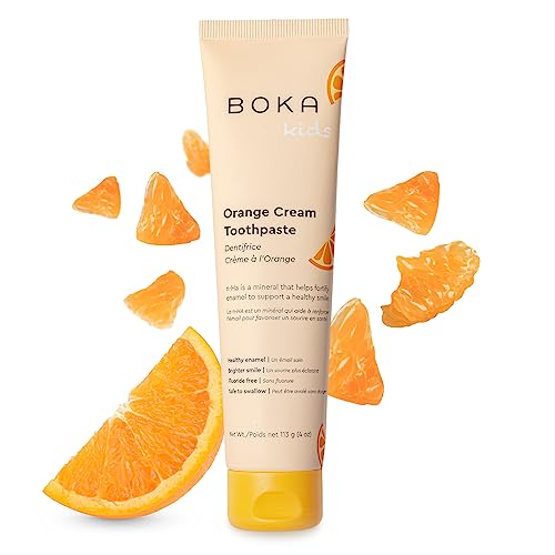 Boka Fluoride Free Toothpaste- Nano Hydroxyapatite, Remineralizing, Sensitive Teeth, Whitening- Dentist Recommended for Adult, Kids Oral Care- Orange Cream Flavor, 4oz (113g) 1Pk - US Manufactured