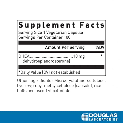 Douglas Laboratories DHEA 10 mg Capsules - Micronized - Supports Hormone Balance, Immunity, Brain, Bone Health & Metabolism* - Non-GMO - 100 Vegetarian Capsules