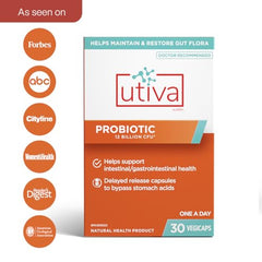 Utiva Probiotic – Urinary Tract and Gut Health Supplement – 12 Billion CFU Lactobacillus & Bifidobacterium Probiotic for Men and Women, 30 Delayed Release Vegi Capsules