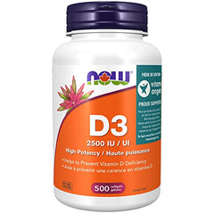 NOW Supplements Vitamin D3 2500 IU Softgels, 500 Count