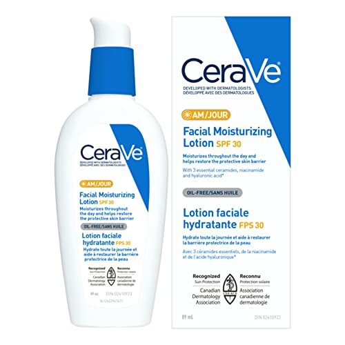 CeraVe Facial Moisturizer with SPF 30. Face Sunscreen Lotion with Hyaluronic Acid, Niacinamide & Ceramides for Women & Men. Oil-free, normal to dry skin. Verified Extended Use Date, Travel Size 89ML