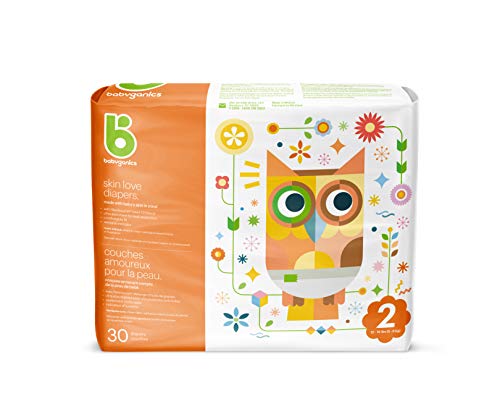 Babyganics Diapers Size 2 | Latex & Chlorine Free | Formulated with Seed Oil Blend | Maximum Leak Control | 30 Diapers, Packaging May Vary