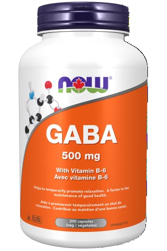 NOW Supplements GABA (Gamma-Aminobutyric Acid) 500mg Plus Vitamin B-6 Capsules, 200 Count