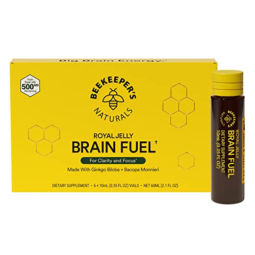 BEEKEEPER'S NATURALS B.LXR Brain Fuel - Memory, Focus and Clarity Liquid Formula, Supports Productivity - Royal Jelly, Ginkgo Biloba, Bacopa Monnieri - Keto Friendly, Gluten & Caffeine-Free, 6 Pack