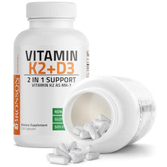 Bronson Vitamin K2 (MK7) with D3 Supplement Non-GMO Formula 5000 IU Vitamin D3 & 90 mcg Vitamin K2 MK-7 Easy to Swallow Vitamin D & K Complex, 120 Capsules.