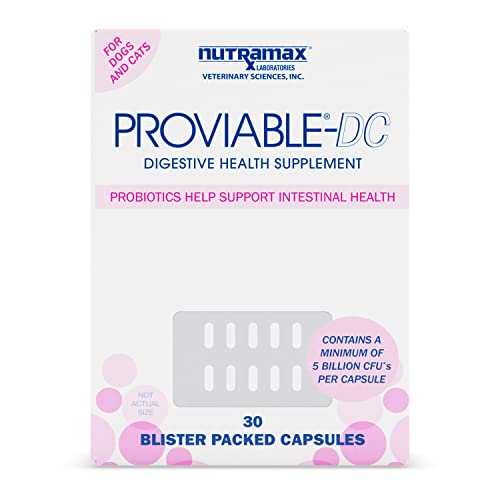 Proviable Digestive Health Supplement Multi-Strain Probiotics and Prebiotics for Cats and Dogs - With 7 Strains of Bacteria, 30 Capsules