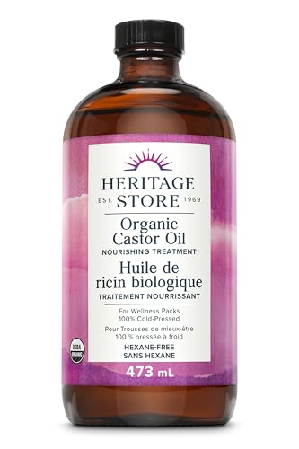 Heritage Store – Organic Castor Oil | 100% Organic & Cold-Pressed | For Wellness Packs | Ideal for All Skin Types | Hexane-Free | 473 ml (16 oz.)