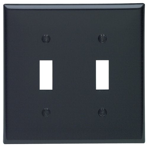 Leviton 80709-E 2-Gang Toggle Device Switch Wallplate, Standard Size, Thermoplastic Nylon, Device Mount, Black