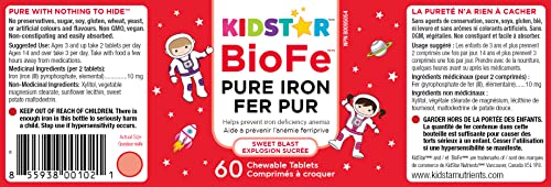 KidStar Nutrients BioFe Pure Iron Chewables, Sweet Blast, No Sugar, Sweetened with Xylitol, 60 Chewable Tablets