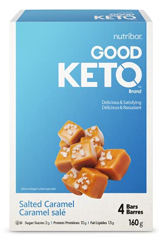 Nutribar Good Keto Bars, Salted Caramel, High Protein, Low Sugar, High Fibre, Keto Friendly, Made in Canada, 4-count