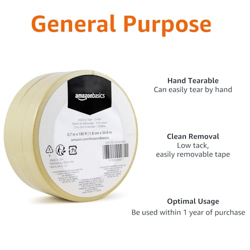 AmazonBasics Masking Tape - 0.7 in x 180 ft , 3 Rolls