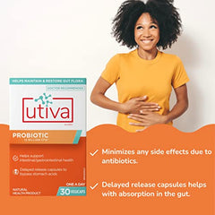 Utiva Probiotic – Urinary Tract and Gut Health Supplement – 12 Billion CFU Lactobacillus & Bifidobacterium Probiotic for Men and Women, 30 Delayed Release Vegi Capsules