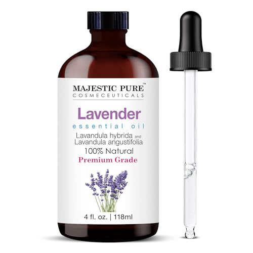 MAJESTIC PURE Lavender Essential Oil - Huge 4 fl oz with Glass Dropper | 100% Pure and Natural Lavender Oil | Premium Grade Essential Oils for Diffusers, Skin, Aromatherapy, Massage