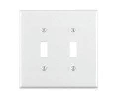 Leviton 80709-W 2-Gang Toggle Device Switch Wallplate, Standard Size, Thermoplastic Nylon, Device Mount, White