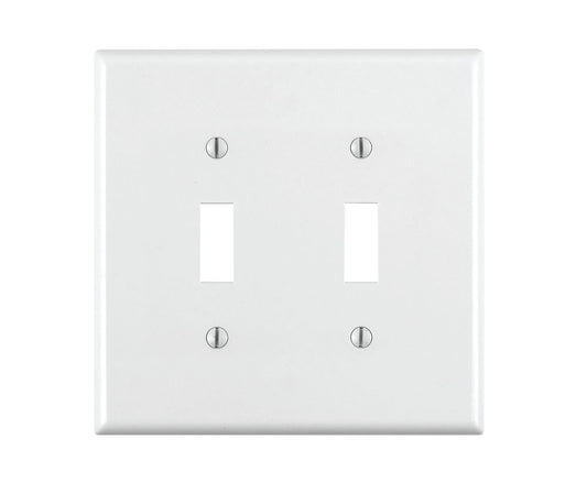 Leviton 80709-W 2-Gang Toggle Device Switch Wallplate, Standard Size, Thermoplastic Nylon, Device Mount, White